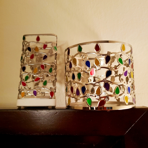 Bath And Body Works Holiday Lights Foaming Soap Holder & 3 Wick Candle Holder